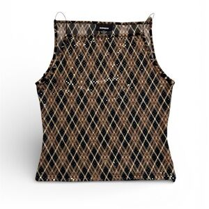 Vintage Y2K Sequin Shimmer Argyle Plaid Express Tank